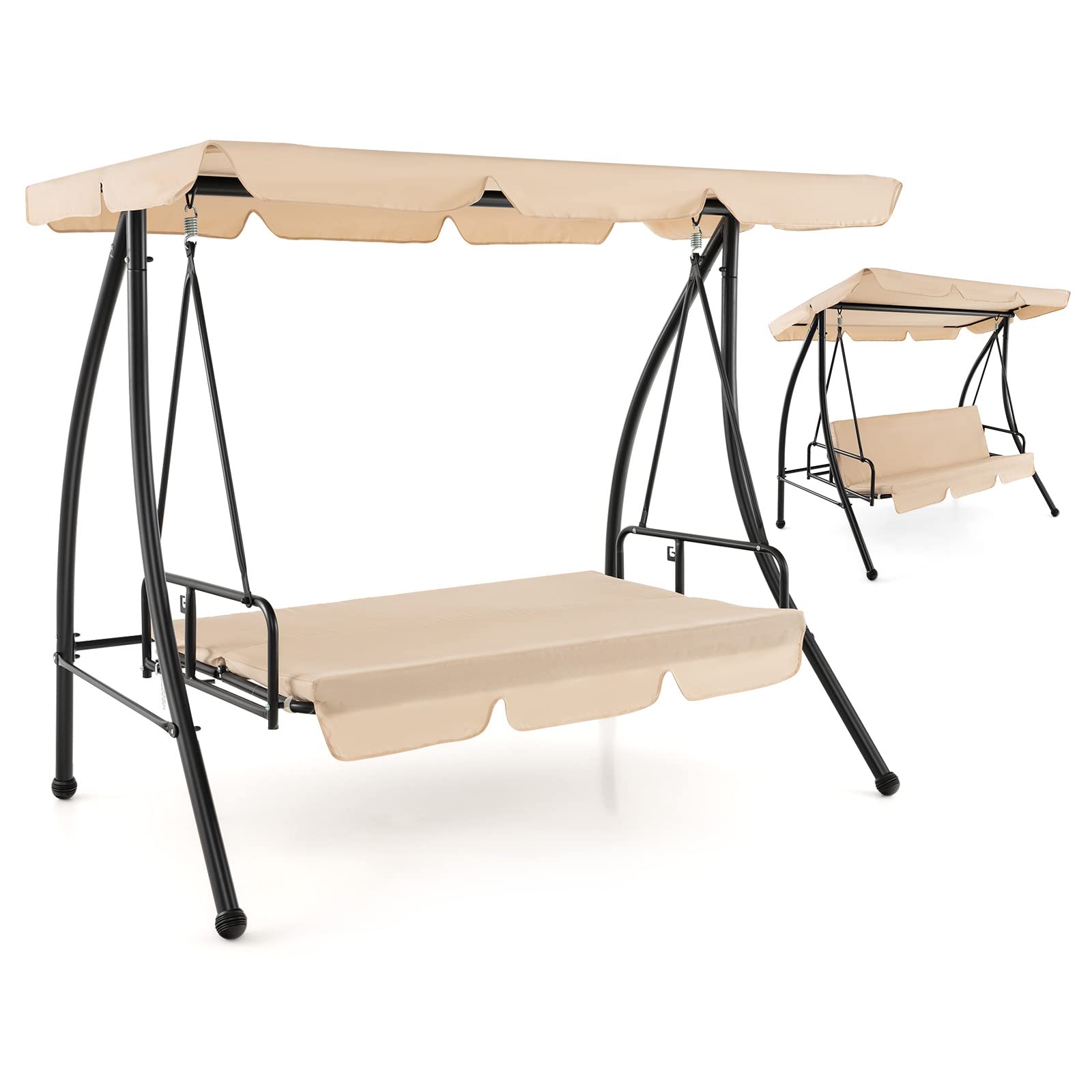 Tangkula 2 Person Porch Swing, 2-in-1 Convertible Outdoor Swing Bed with Adjustable Canopy